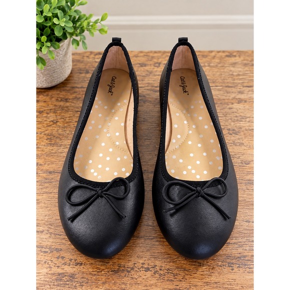 Cat & Jack Other - Cat & Jack Girls Black Ballet Flats Bow Detail Size 3 Non-Marking Sole Like New